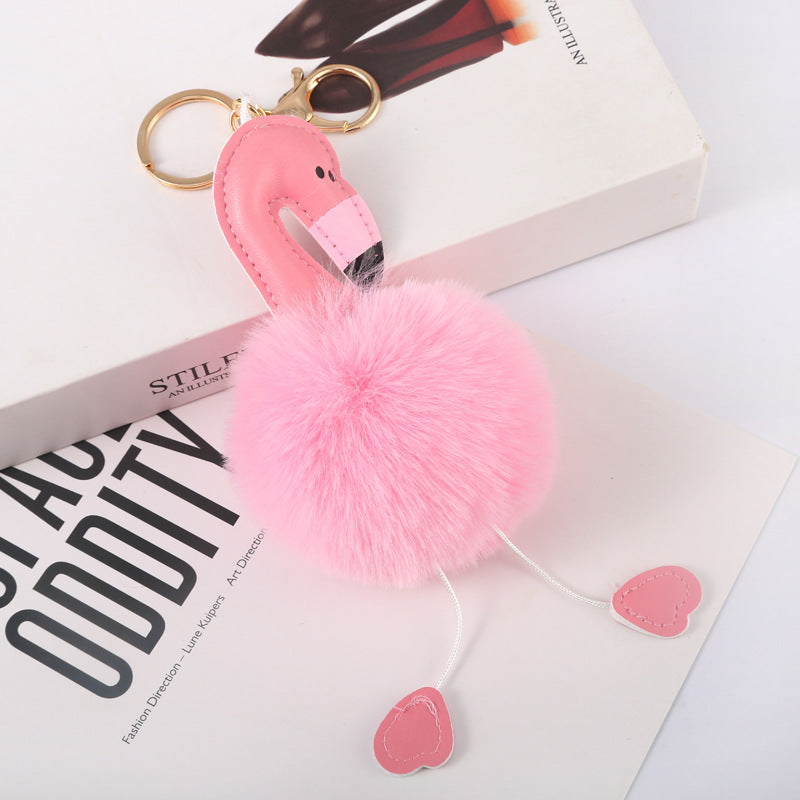 Wholesale Flamingo Faux Rex Rabbit Keychains